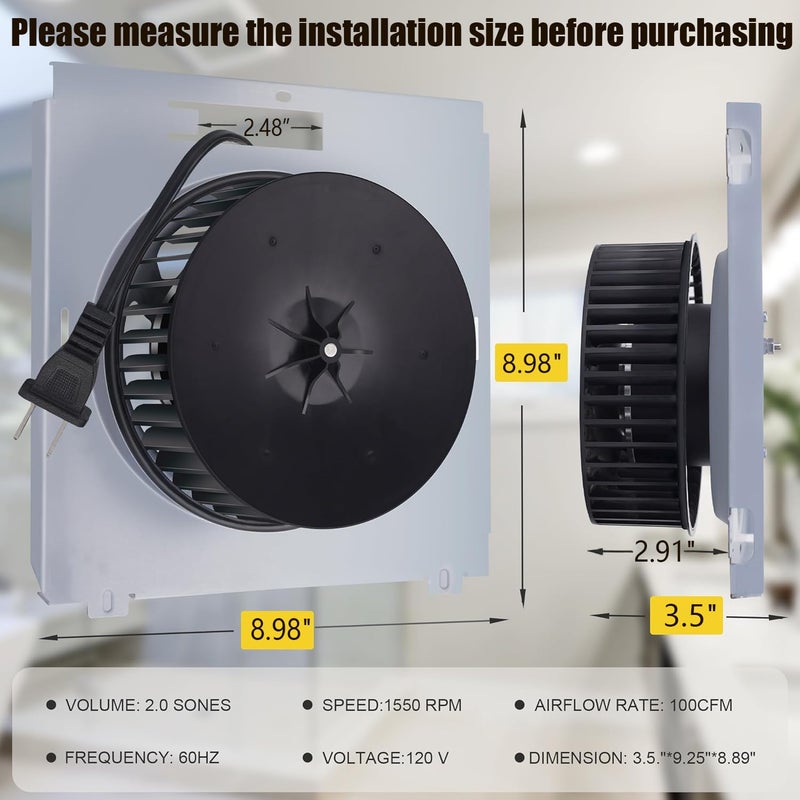 Techni Edge 8663RP B Unit for NuTone, 8664RP B Unit 100CFM Fan, Motor Assembly S97017705 Replacement Fan for 671R, 672R, Broan 750, 751, 752, 8.98″x8.98″x3.5″ Suitable for inner boxes with a depth less than 2.90” - Image 2